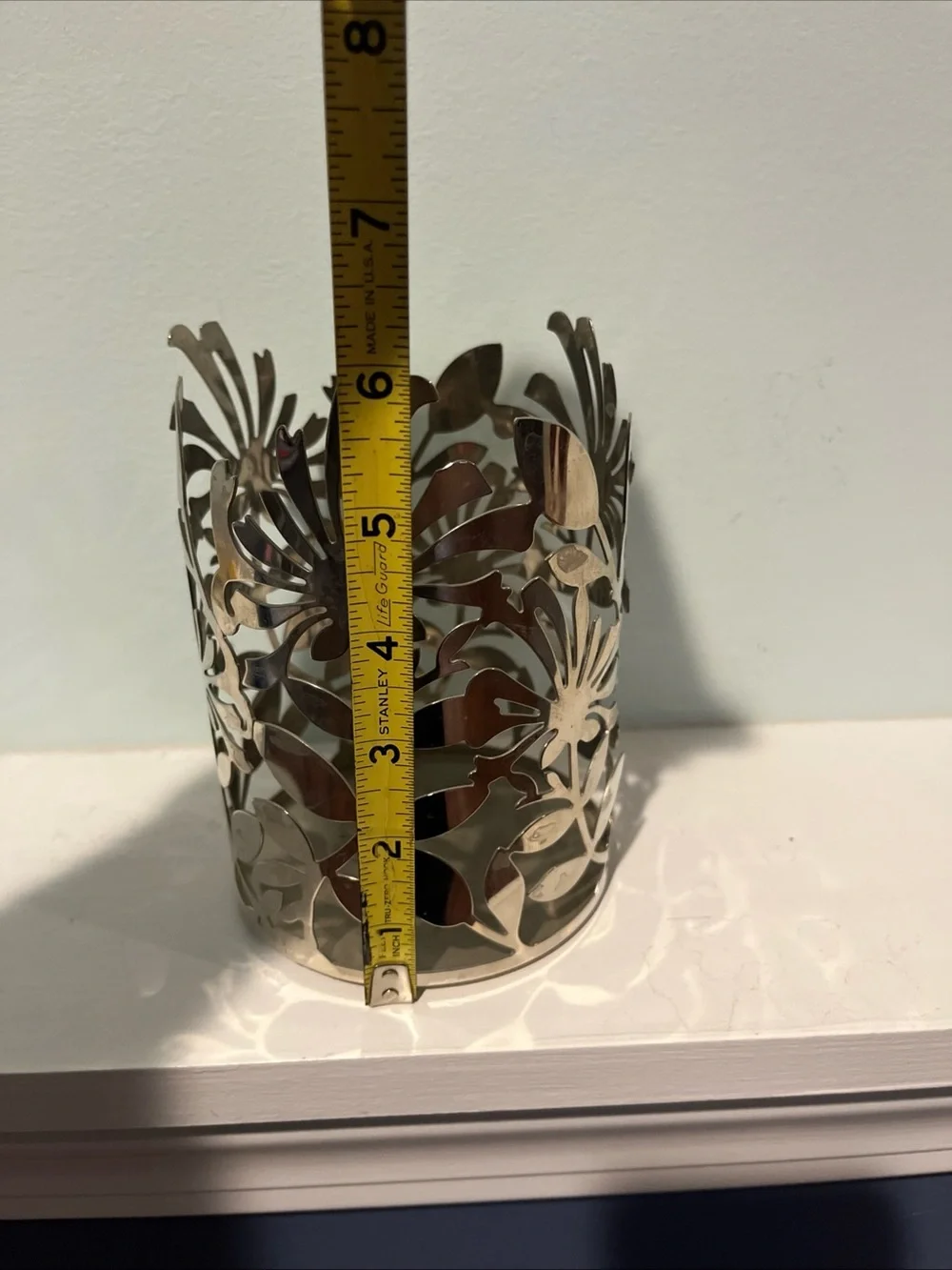 Bath & Body Works Round Silver 3-Wick Floral Flower Candle Holder - 6” Tall